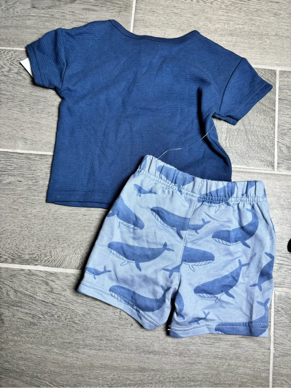 Carter's Navy Short-Sleeve Henley with Light Blue Whale Print Shorts